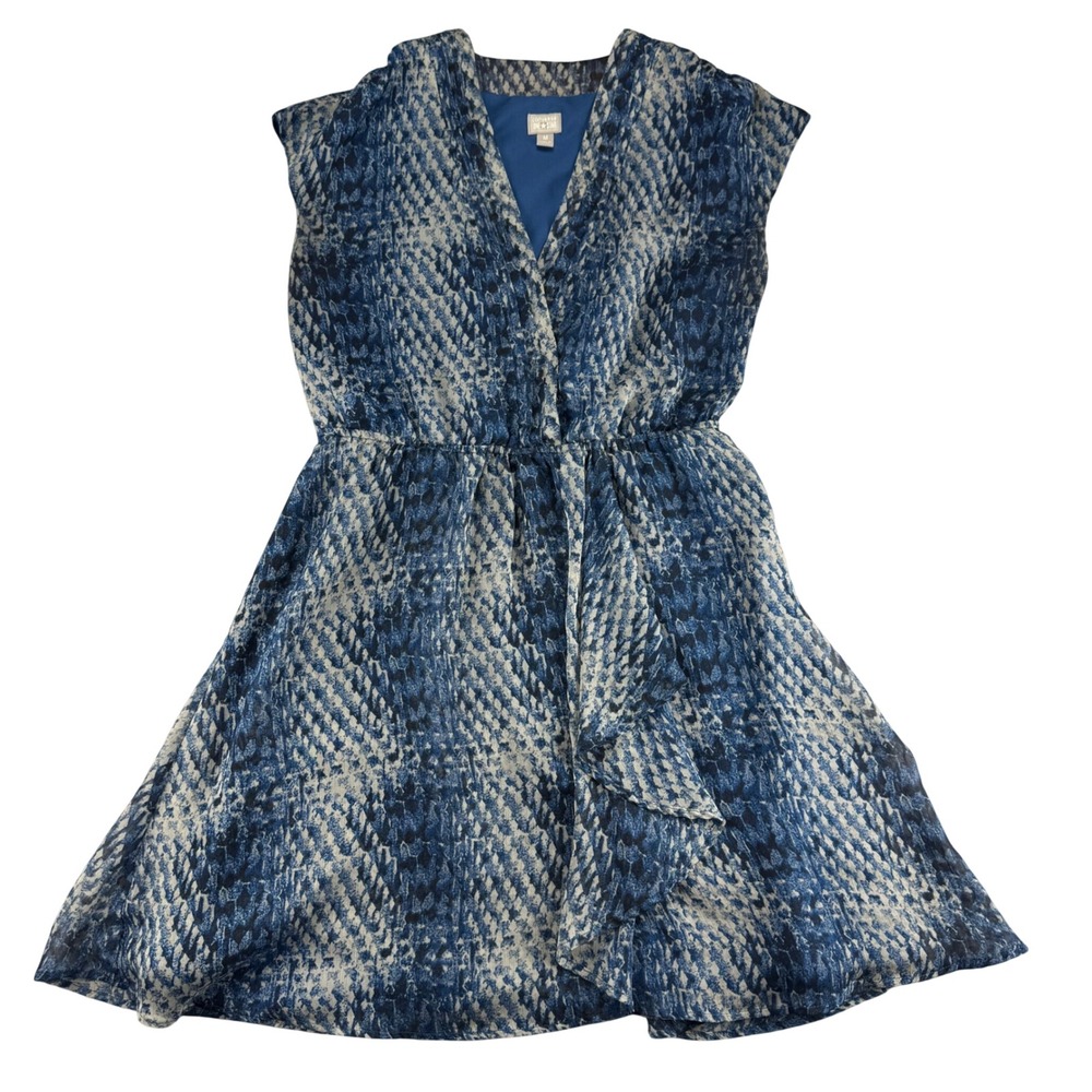 Converse One Star Blue Snakeskin Print Faux Wrap Dress Womens Medium Ruffle Mini